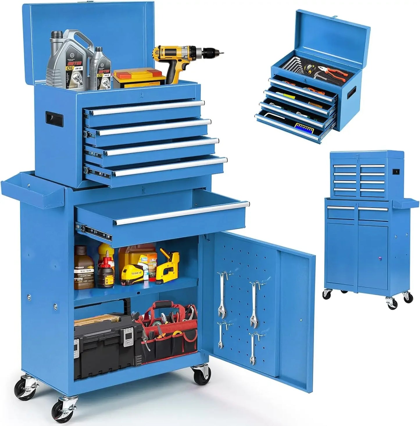 8-Drawer Rolling Tool Chest, 2-in-1 Tool Box Organizer with Lockable Wheels, Sliding Drawers,and Detachable Top, Garage Workshop