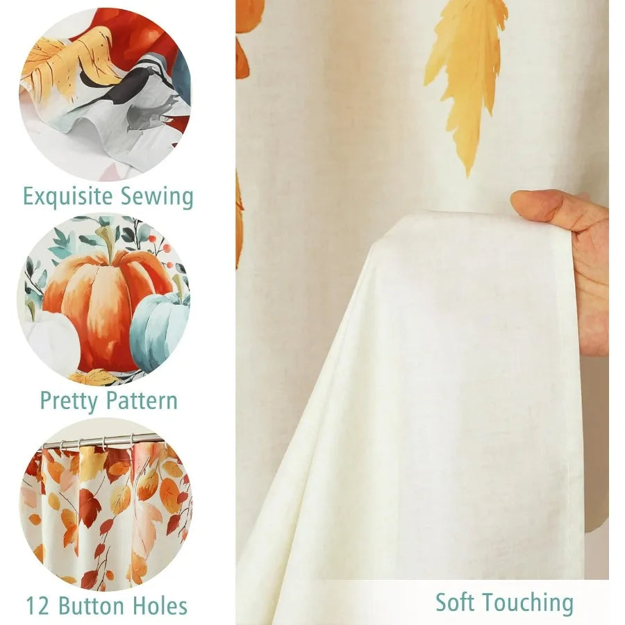 Autumn Pumpkin Fall Shower Curtain for Halloween Thanksgiving Harvest Maple Leaf Floral Bathroom Decor Waterproof Polyester Fab