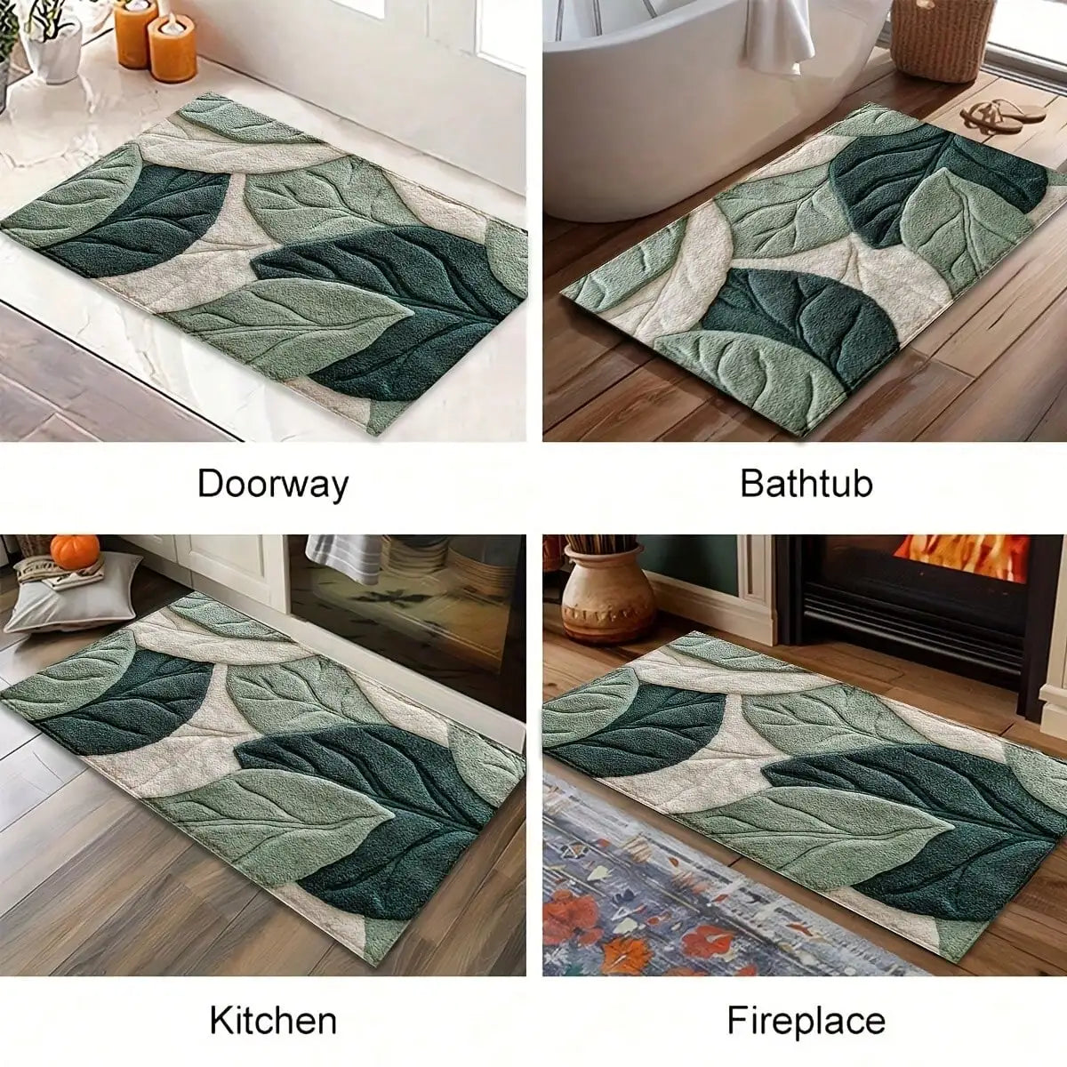 Green Leaf Pattern Plush Rug Ultra-Fine Fiber Bathroom Carpet Anti Slip Quick Drying Bedroom Rug Carpets for Living Room