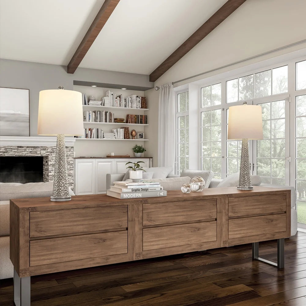 2 Piece Hammered Glass Table Lamp Set with Ivory Shade Durable LED Lighting Living Room Bedroom Office