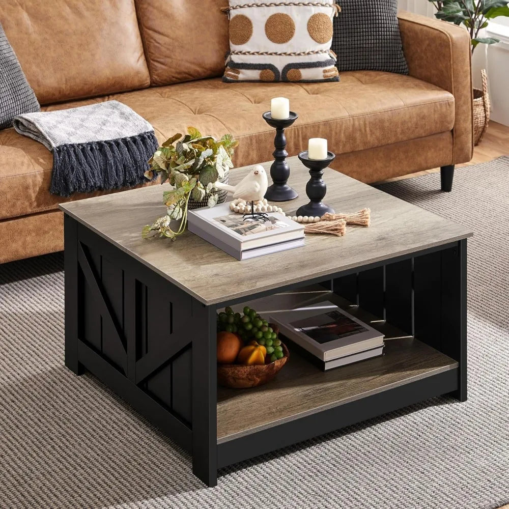 square storage coffee table for living room, 31.5 inch wood dining center table