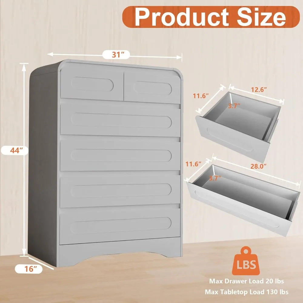 4 Pcs Bedroom Set, Dresser and Nightstand Sets, Including Modern Wooden Tall 6 Drawer Dresser, Wide 6 Drawers Dresser