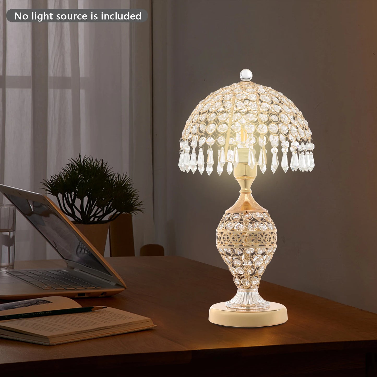Modern Crystal Table Lamp End Side Light w/ Plug in Cord ON/Off Switch Nightstand Decorative Fixture for Bedroom Living Dinning