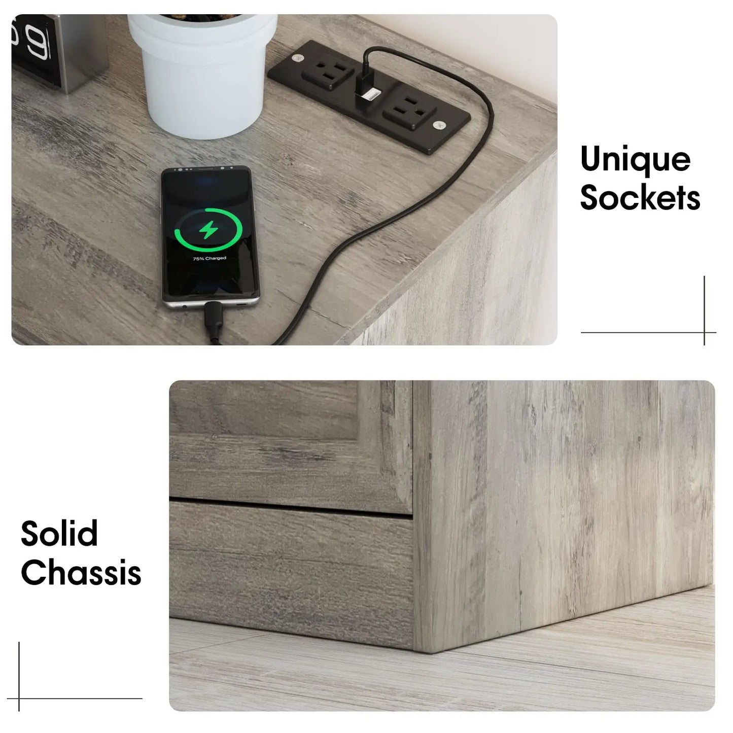 Vabches 6 Drawer Dresser for Bedroom Wood Chest of Drawers with Power Strip Tall Dresser Organizer with Metal Handle for Hallway