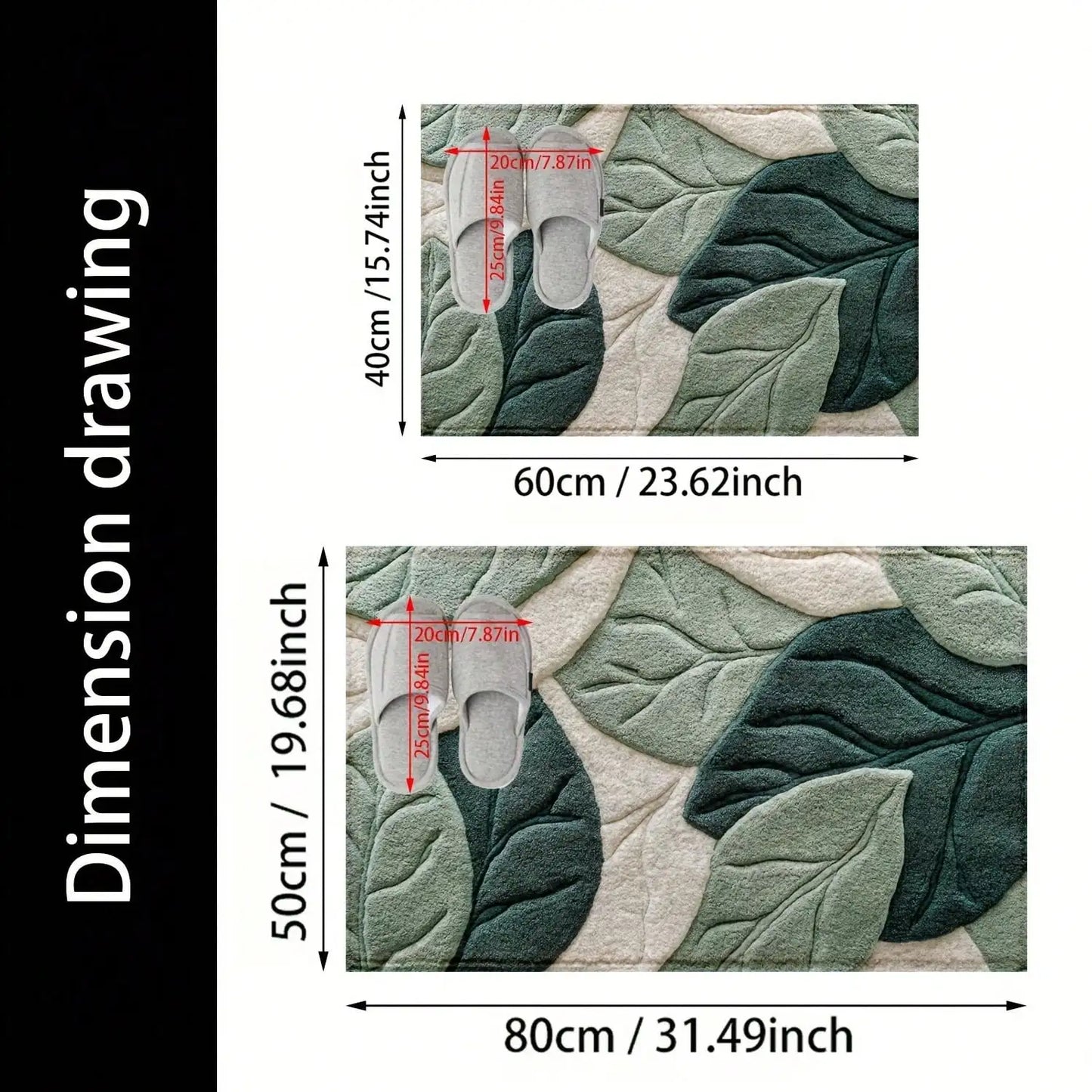 Green Leaf Pattern Plush Rug Ultra-Fine Fiber Bathroom Carpet Anti Slip Quick Drying Bedroom Rug Carpets for Living Room