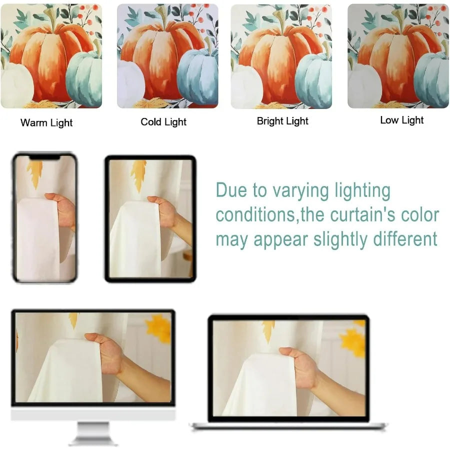 Autumn Pumpkin Fall Shower Curtain for Halloween Thanksgiving Harvest Maple Leaf Floral Bathroom Decor Waterproof Polyester Fab