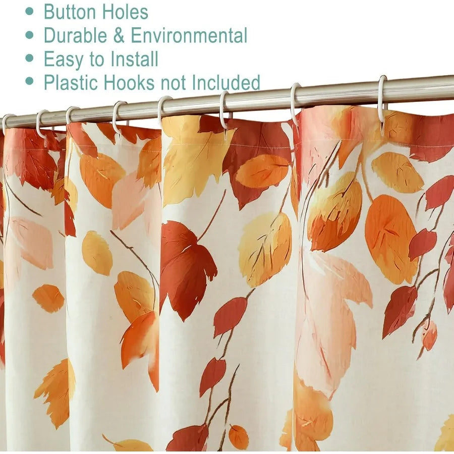 Autumn Pumpkin Fall Shower Curtain for Halloween Thanksgiving Harvest Maple Leaf Floral Bathroom Decor Waterproof Polyester Fab