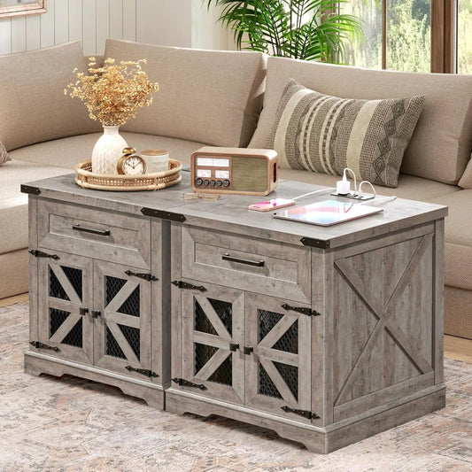 Farmhouse End Table Set of 2, 24" Large Sofa Side Table with Drawer, Large End Table for Living Room, Wooden Nightstand